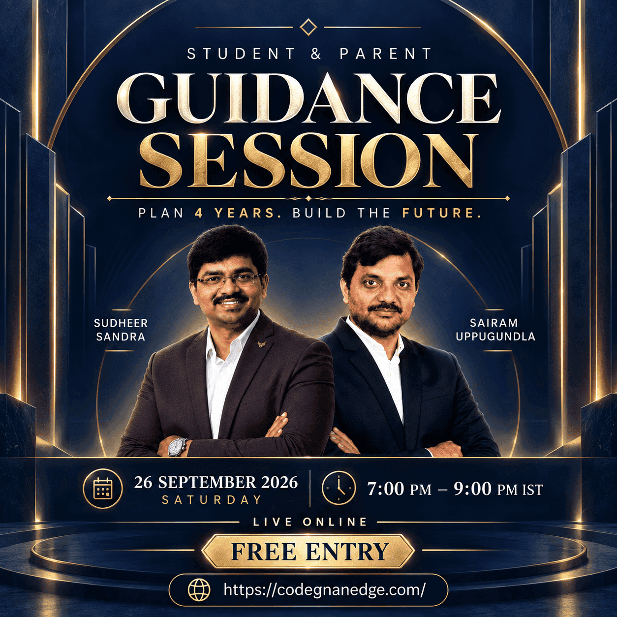 Free Live Online Webinar with Sudheer Sandra and Sairam Uppugundla on Saturday, 26th September 2026, from 7:00 PM to 9:00 PM IST