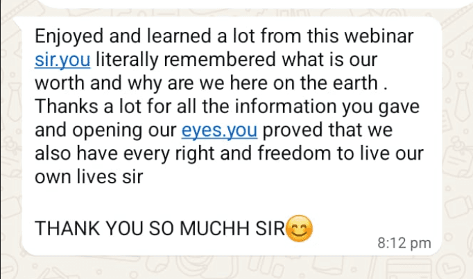 Student WhatsApp feedback 1