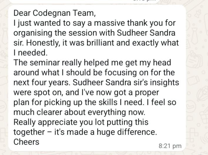 Student WhatsApp feedback 5
